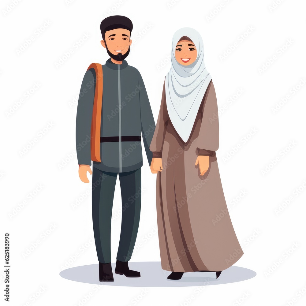 Cartoon muslim man and woman couple, AI generated Image