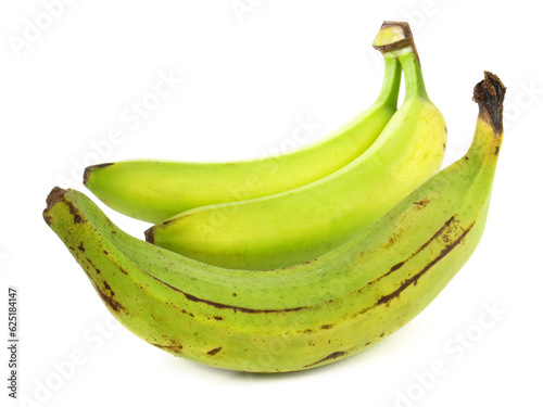 Green Plantain Banana with normal Bananas isolated on white Background photo