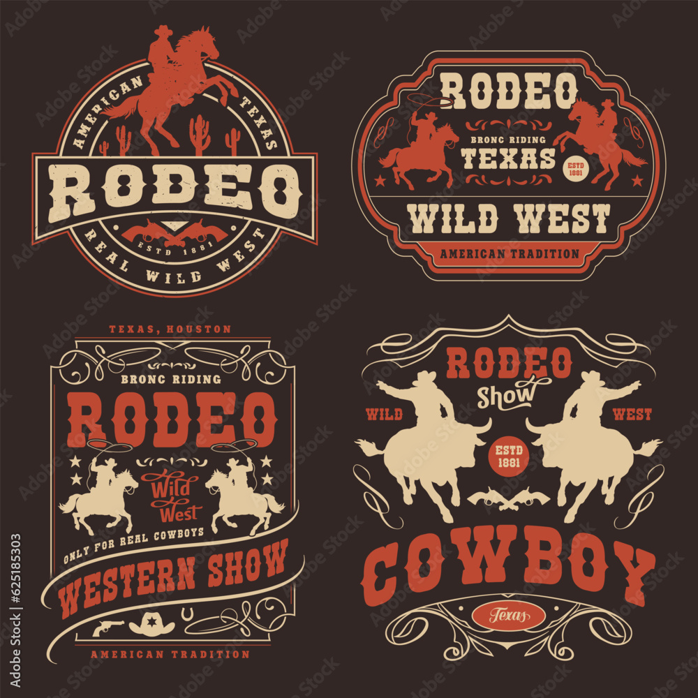 Cowboy rodeo set flyers colorful