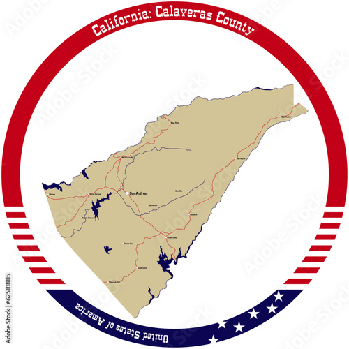 Map of Calaveras County in California, USA arranged in a circle. photo