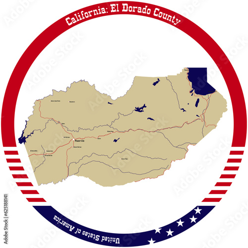 Map of El Dorado County in California, USA arranged in a circle. photo