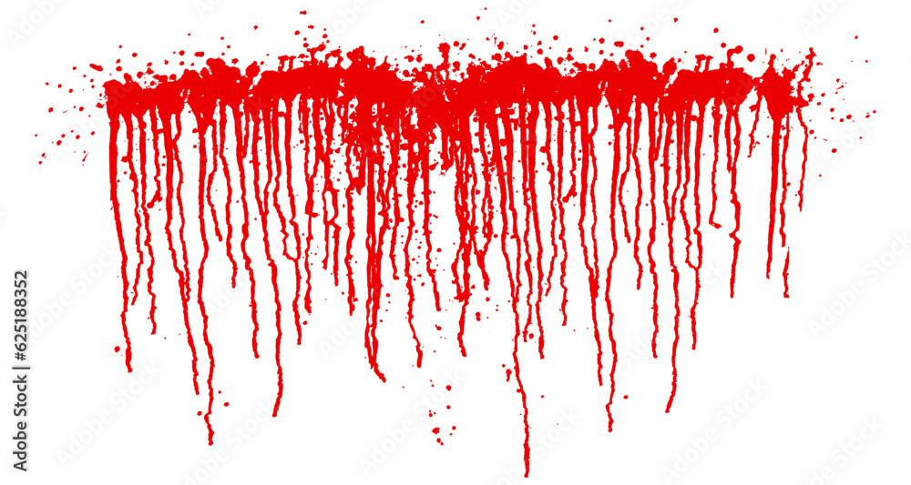 Grunge brush with realistic bright red liquid streaks, isolated from the background. Graphic element for halloween decoration and scary effect. Vector illustration.