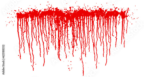 Grunge brush with realistic bright red liquid streaks, isolated from the background. Graphic element for halloween decoration and scary effect. Vector illustration.