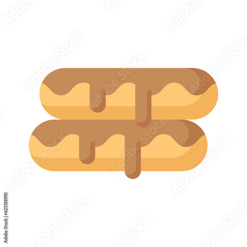 A small, soft, log shaped pastry filled with chocolate, modern flat eclair icon