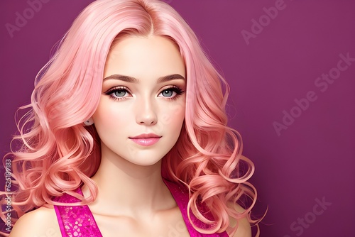 Beautiful woman with pink hairs and dress ai generative art