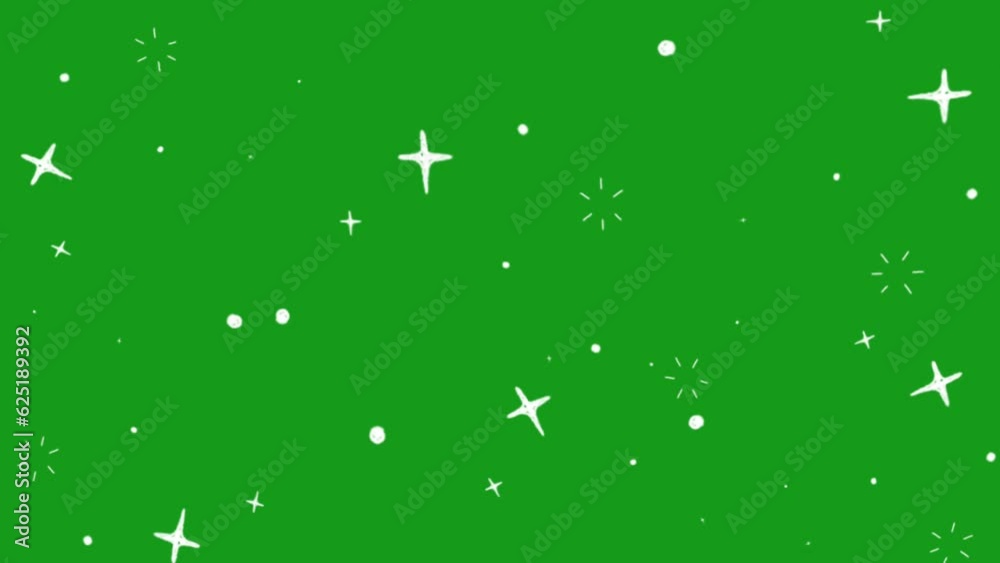 Star shapes and bunch of dot stars blinking and motion graphic with pulsing starry elements on green screen background