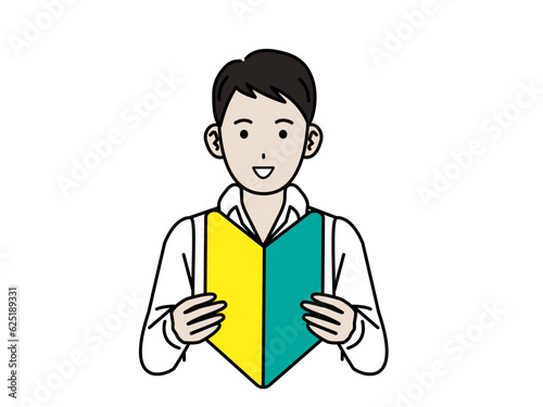 初心者マークを持つ若い男性のイラスト
