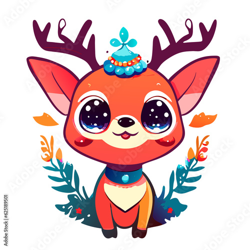 watercolor christmas deer cartoon. AI Generative