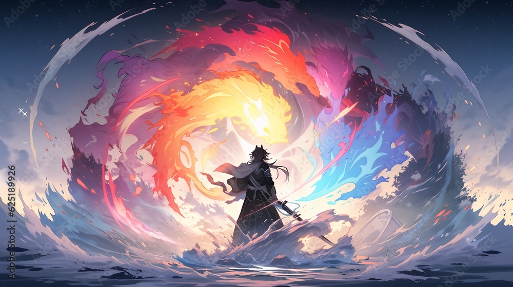 Obraz premium Wuxia Anime Illustration. Generative AI.