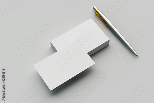 Blank white business cards stack mock up, 3d rendering. Namecard design mockup.