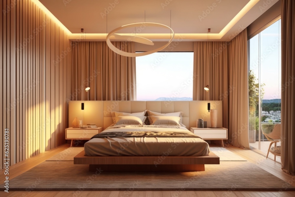 Luxurious bedroom design showcasing an earthy color palette. Perfect bedroom interior design.