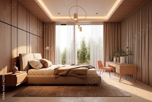 Luxurious bedroom design showcasing an earthy color palette. Perfect bedroom interior design. © aboutmomentsimages
