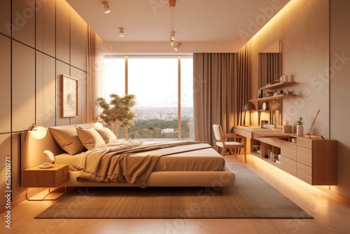Details of a cozy bedroom with rich earthy colors and luxury touches. Luxurious details and furnishings.