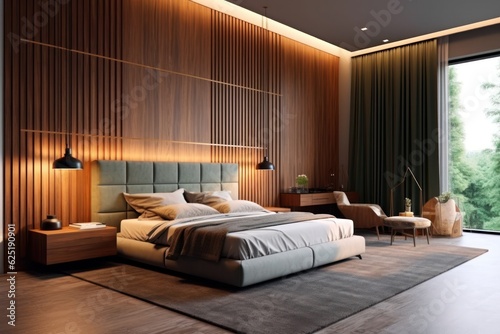 Wide view of a luxury bedroom with simple earthy colors, perfect for a good night's sleep.. © aboutmomentsimages