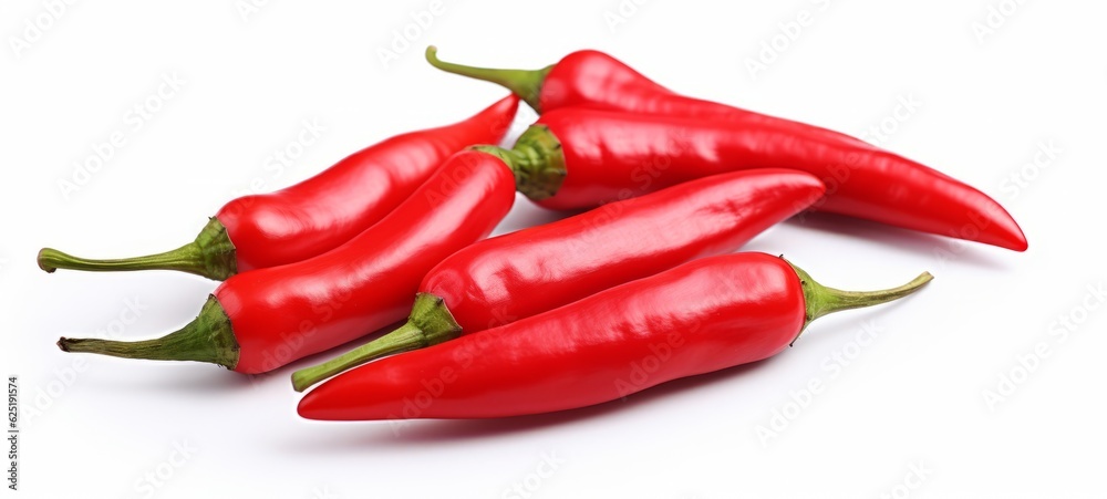 Food photography - Group of red chili peppers, isolated on white background (Generative Ai)