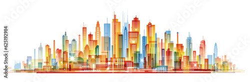 Colorful city skyline. Urban background with architecture  skyscrapers  megapolis  buildings  downtown.