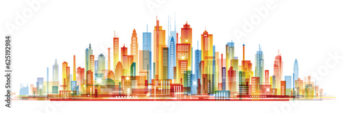 Colorful city skyline. Urban background with architecture, skyscrapers, megapolis, buildings, downtown.
