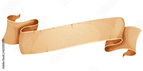 Slika na platnu Parchment paper scroll ribbon, old vintage banner game ui element in cartoon style isolated on white background