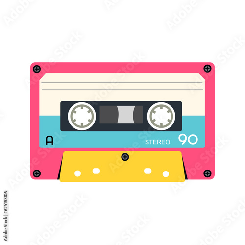 Retro music cassette. Stereo DJ tape  vintage 90s cassettes tapes and audio tape. antique radio play cassette  1970s or 1980s rock music mix audiocassette. 