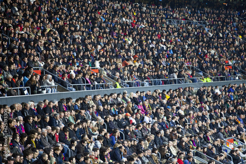The stands full of people at the Camp Nou stadium of the local team Barcelona FC in the Catalan capital photo