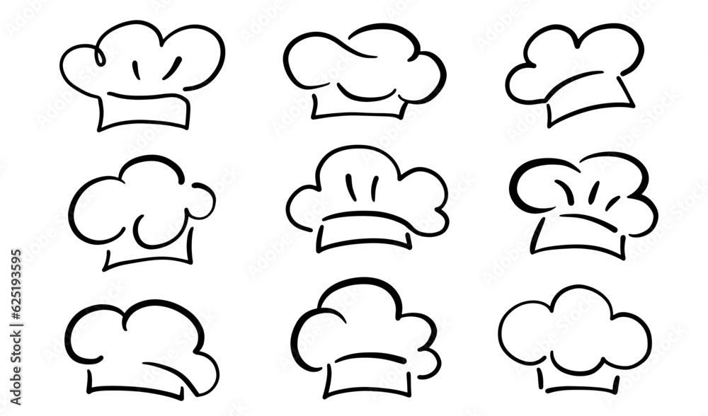 Chef Hat Line Art Drawing Icon Set. Cooking Logo Stock Vector Adobe Stock