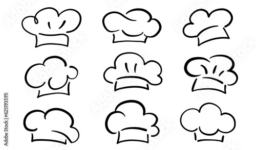 Chef Hat Line Art Drawing Icon Set. Cooking Logo