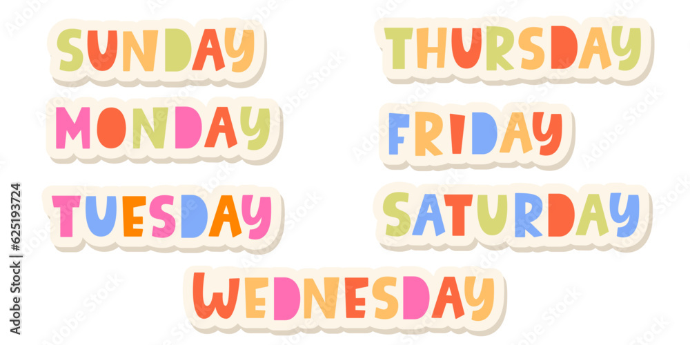 Days Of Week Set Sticker Planner Lettering Element Days Of Week Set Sticker Planner Lettering Element
