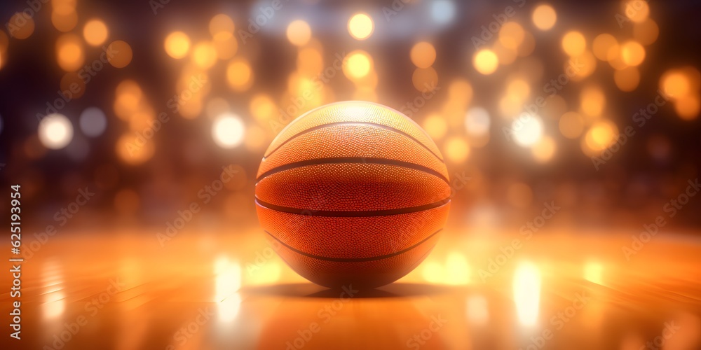 orange basketball ball with lighting bokeh in gym orange basketball ball with lighting bokeh in gym