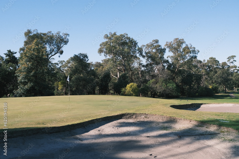golf course course green in australia with sand bunkers golf course course green in australia with sand bunkers