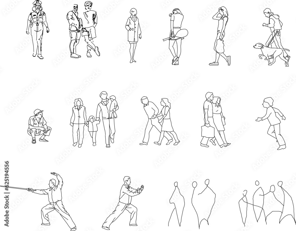 Sketch vector illustration of a collection of character designs of people doing work activities