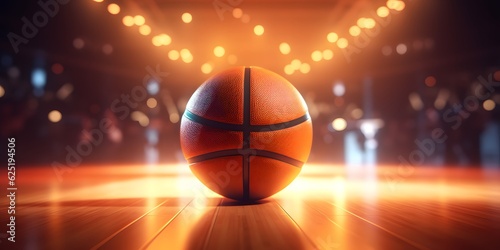 orange basketball ball with lighting bokeh in gym