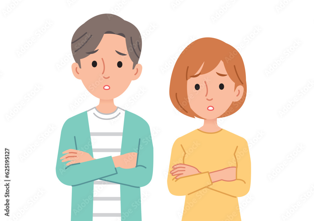 腕組みしながら悩む男女
Men and women who are worried while folding their arms 腕組みしながら悩む男女
Men and women who are worried while folding their arms