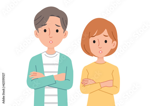 腕組みしながら悩む男女
Men and women who are worried while folding their arms