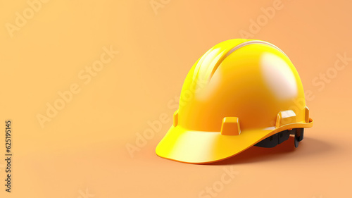 Safety hard hat isolated on yellow background. Concept of safety or labor day banner. AI Generated.