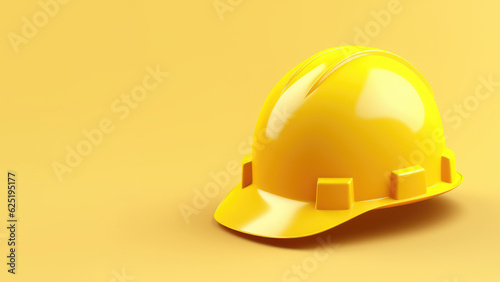Safety hard hat isolated on yellow background. Concept of safety or labor day banner. AI Generated.