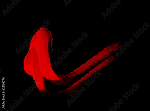 Red brush stroke finger isolated on black background. Royalty high-quality free stock photo image of red abstract stroke. Watercolor ink brush stroke