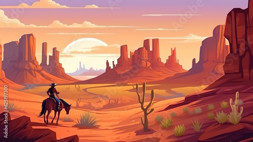 Abstract background American wild west. Illustration that captures the essence of the American Wild West, portraying its historical events and characters. Generative AI. © Andrey