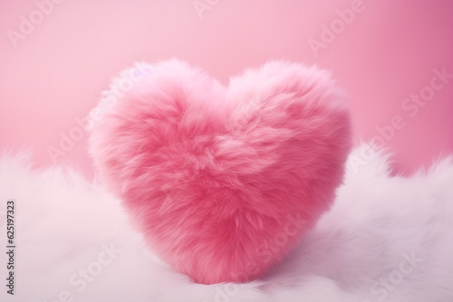 pink heart with fur. Generative AI.