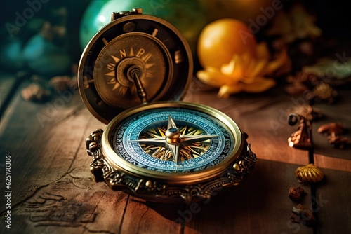 compass on old wooden background