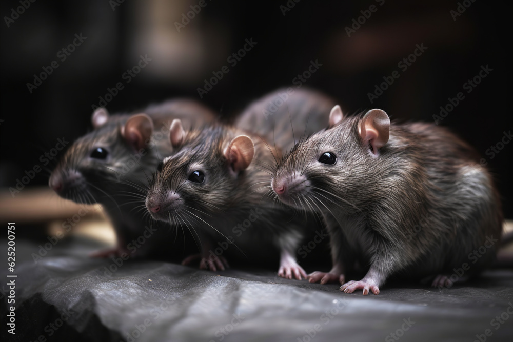 City rats sitting on trash in close view. Generative AI. City rats sitting on trash in close view. Generative AI.