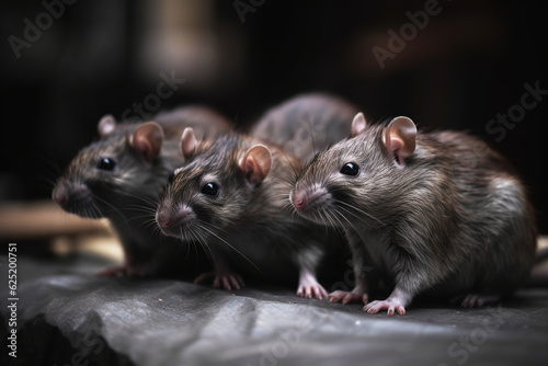 City rats sitting on trash in close view. Generative AI. © Aimages