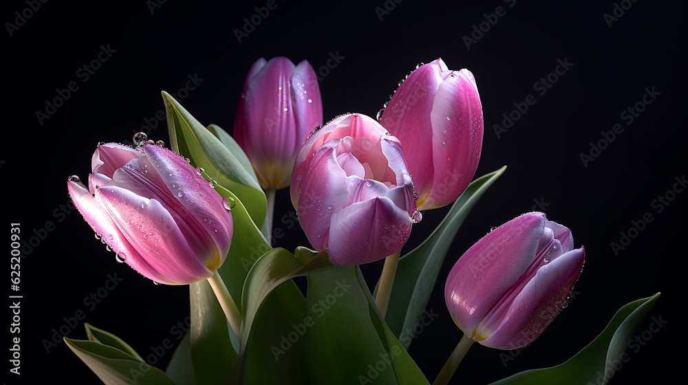 Obraz premium pink tulips on black background HD 8K wallpaper Stock Photographic Image 