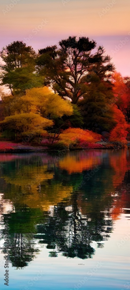 Obraz premium Serene sunset over a calm lake,Wallpaper full screen HD,