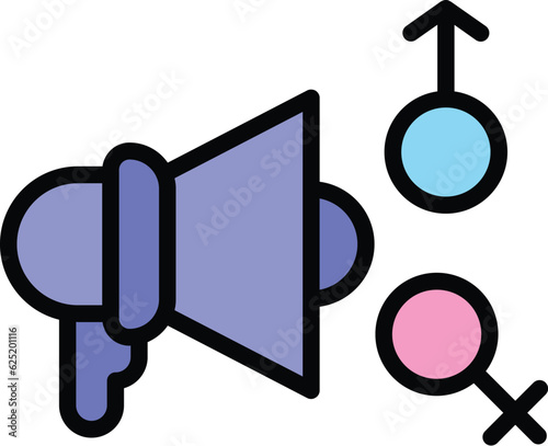 Gender megaphone icon outline vector. Loudspeaker protest. People right color flat