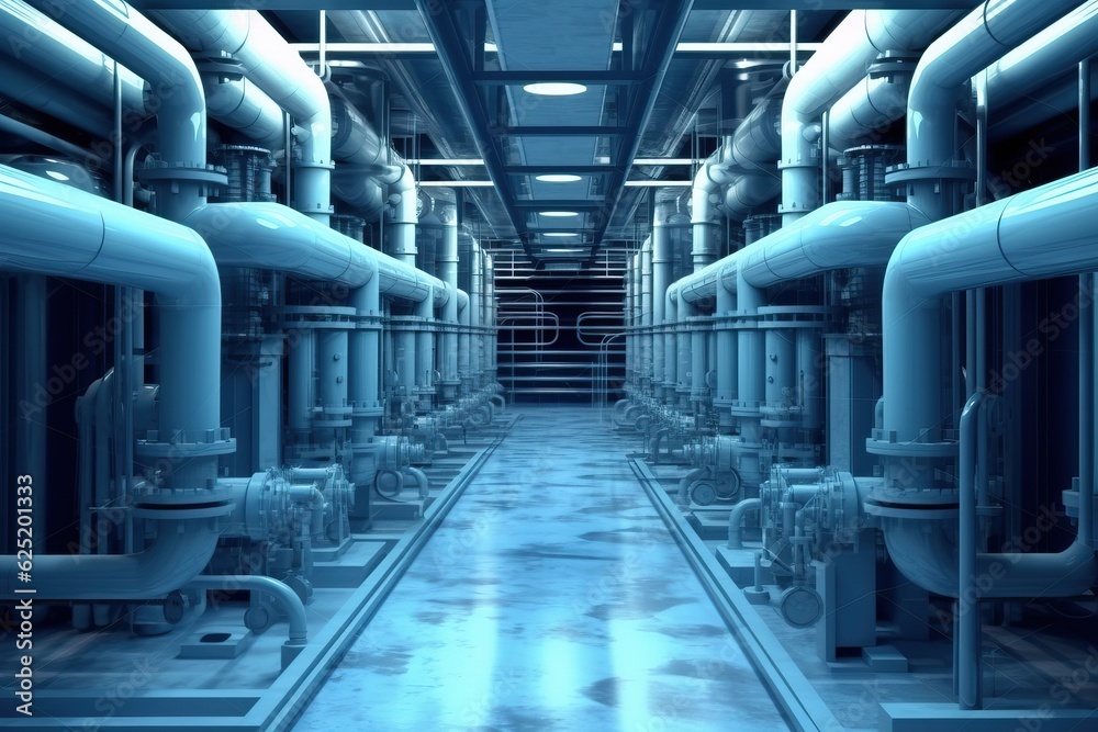 Obraz premium A machine in a building with pipes and valves