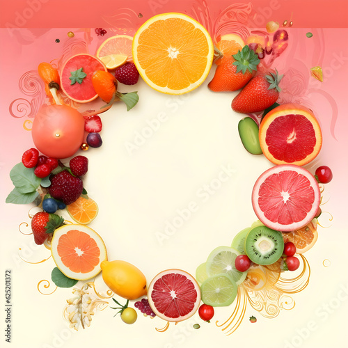 Creative landing page illustration design with a round frame with a round orange and berries . Generative AI