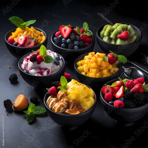 fruits dessert in bowls  Generative AI  Generativ  KI