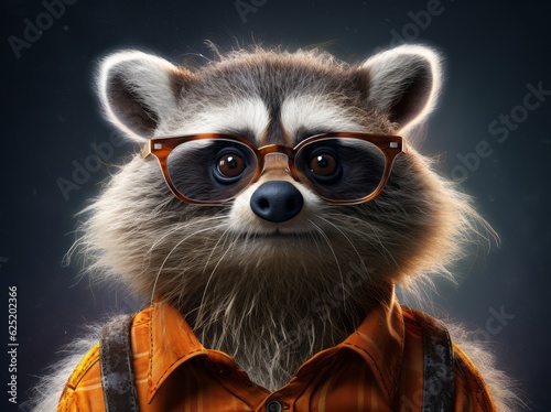 Funny Raccoon Portrait, A Beautiful and Cute Young Mammal in its Natural Habitat, Generative AI © Phanida