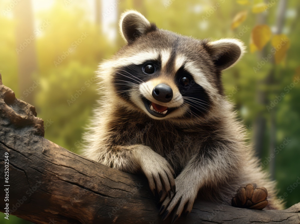 Funny Raccoon Portrait, A Beautiful and Cute Young Mammal in its Natural Habitat, Generative AI