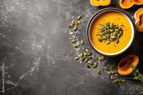 Valokuva Pumpkin cream soup with pumpkin seeds